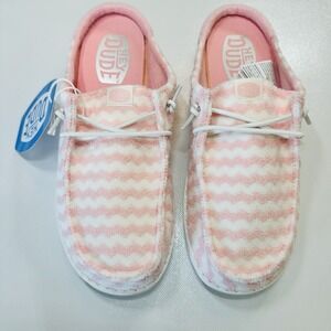 Hey Dude Women's Size 7 Wendy Slip Terry Pink and White Shoes New